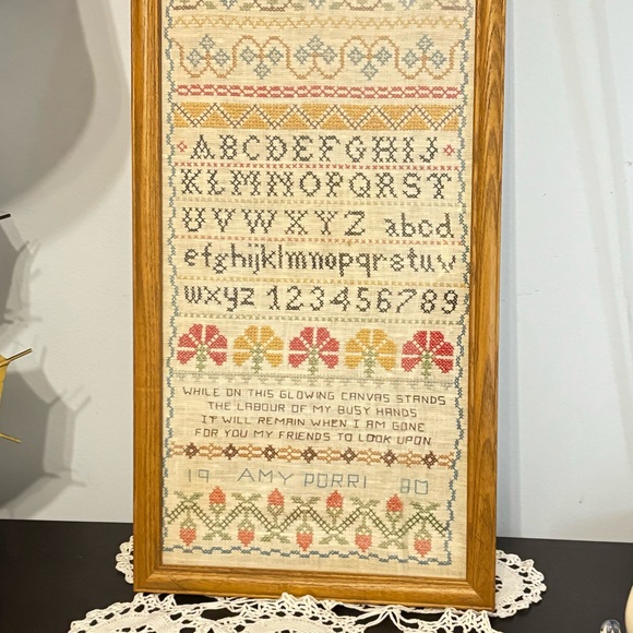Vintage Framed Cross-stitch Needlepoint Alphabet Sampler Wall Hanging. - Picture 2 of 8